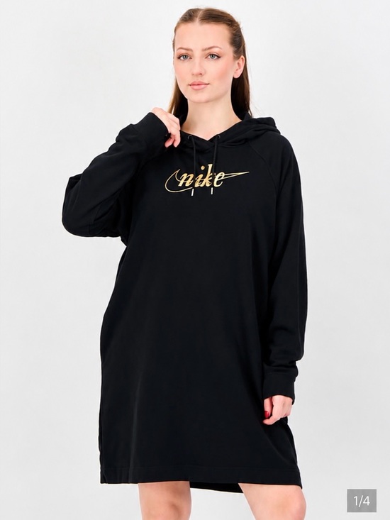 Nike Dresses & Skirts - Nike Black Hoodie Dress with Metallic Gold Script